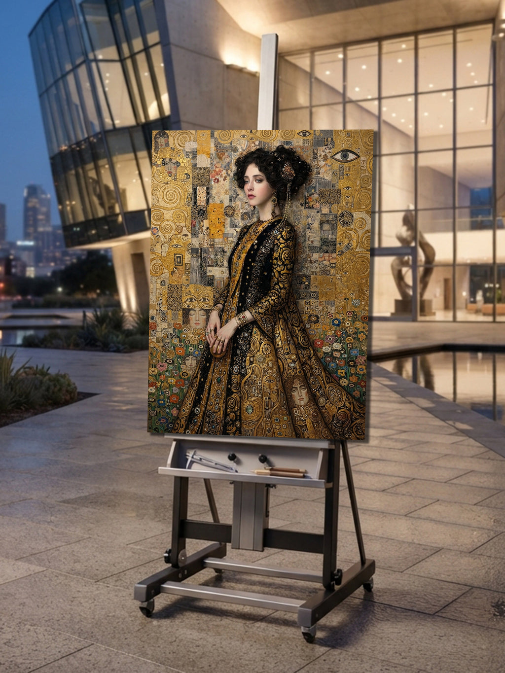 Wandbild Klimt Stil Goldene Frau 6 Kunstdruck auf Leinwand