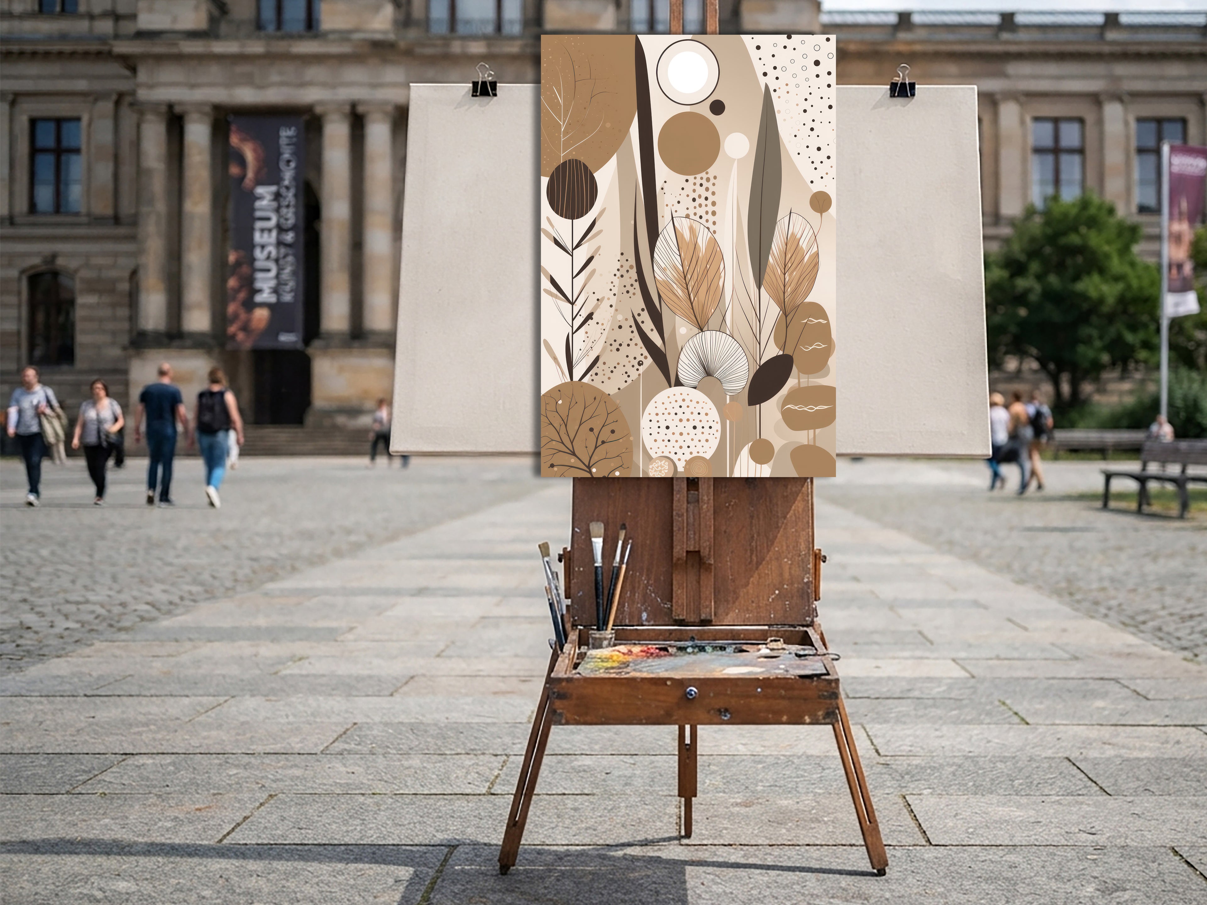 Wandbild Boho Art Abstrakt Beige Braun Kunstdruck auf Leinwand