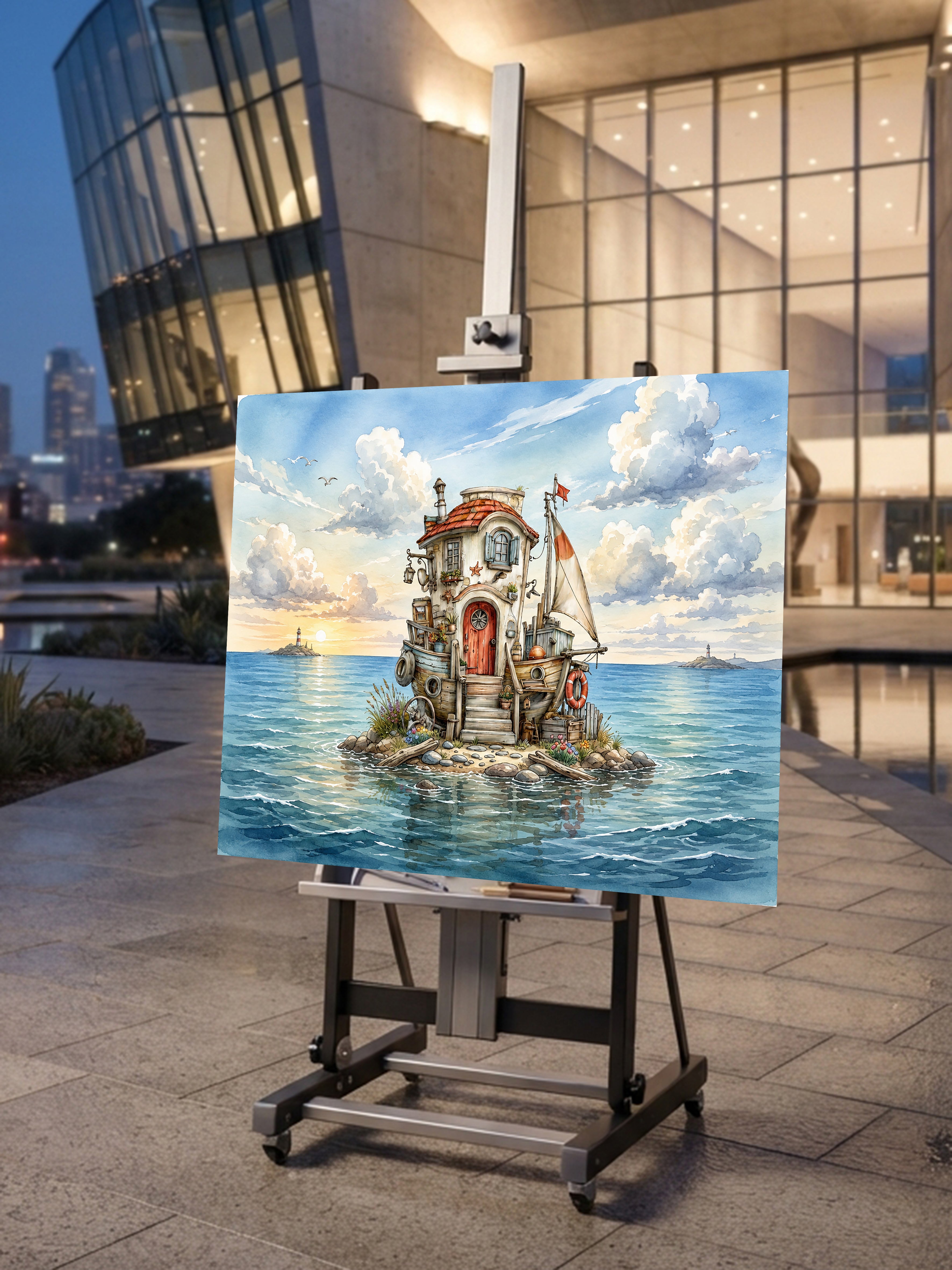 Wandbild Hausboot Karikatur 4 Kunstdruck auf Leinwand
