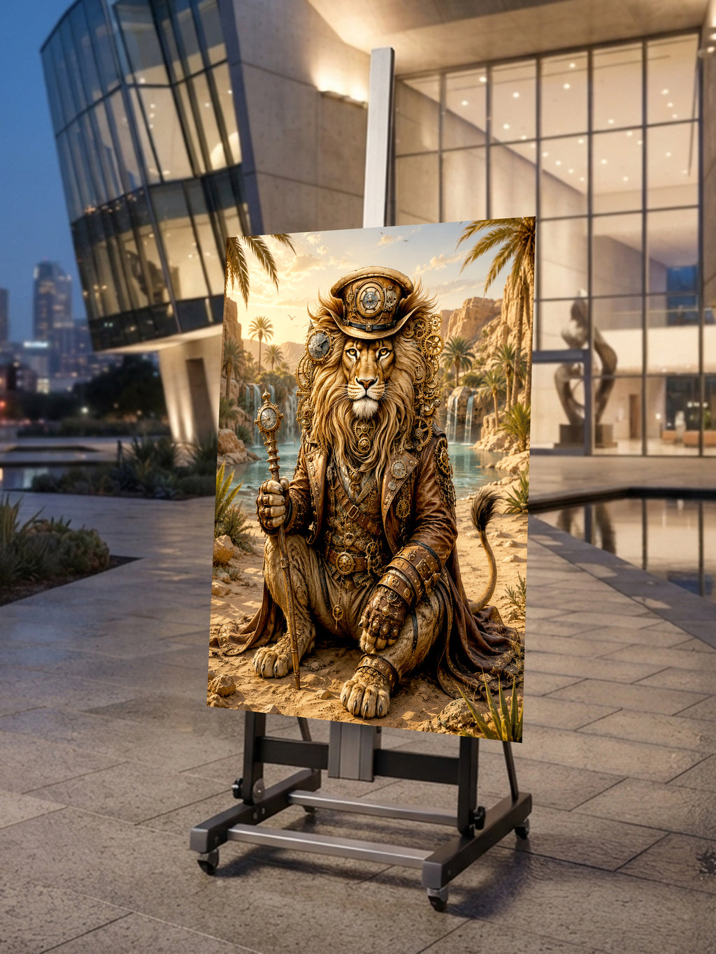 Wandbild Löwen Steampunk Oase Kunstdruck auf Leinwand