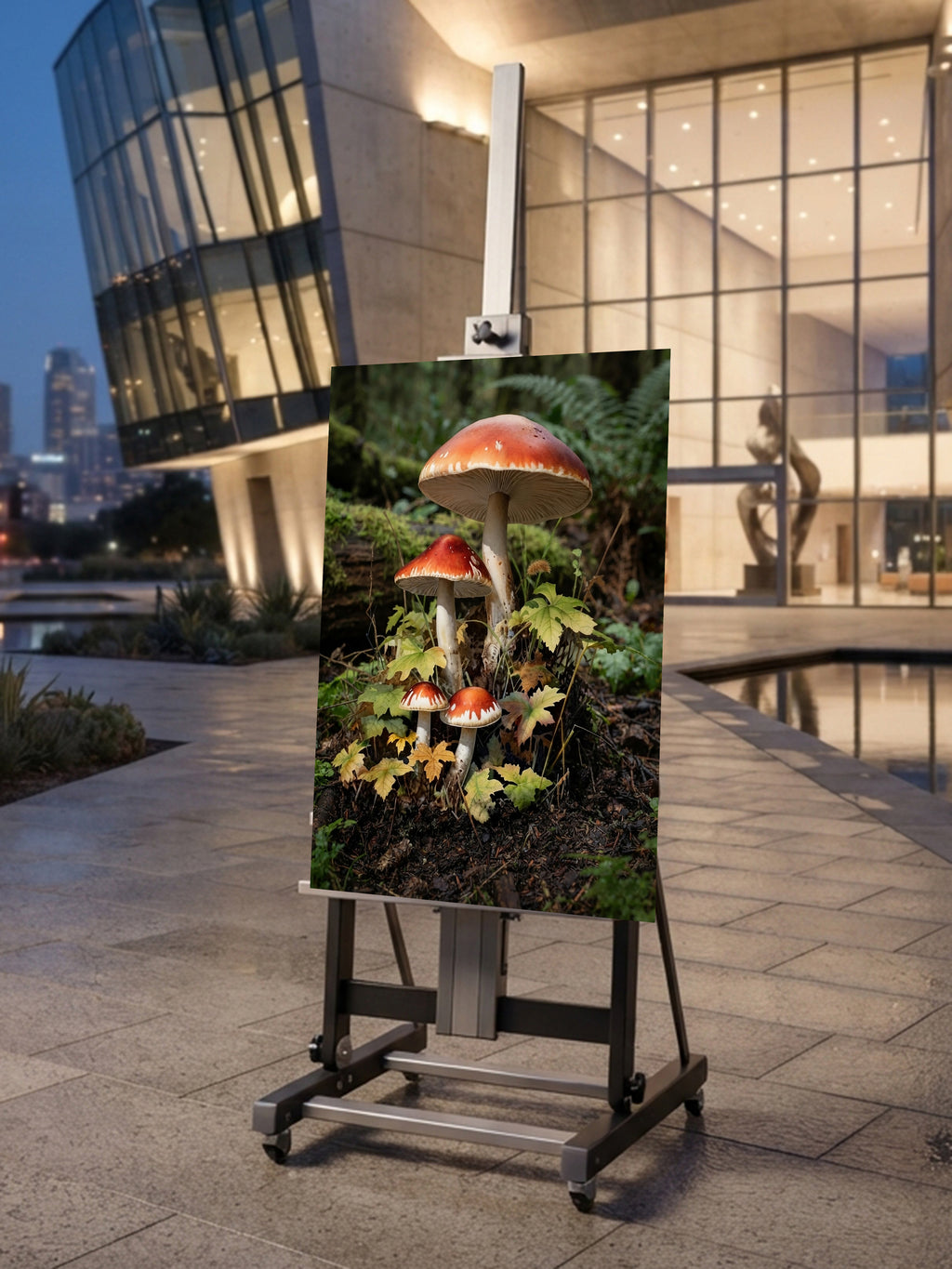 Wandbild Waldpilz Vier Pilze Herbstlaub Farne Waldboden Kunstdruck auf Leinwand