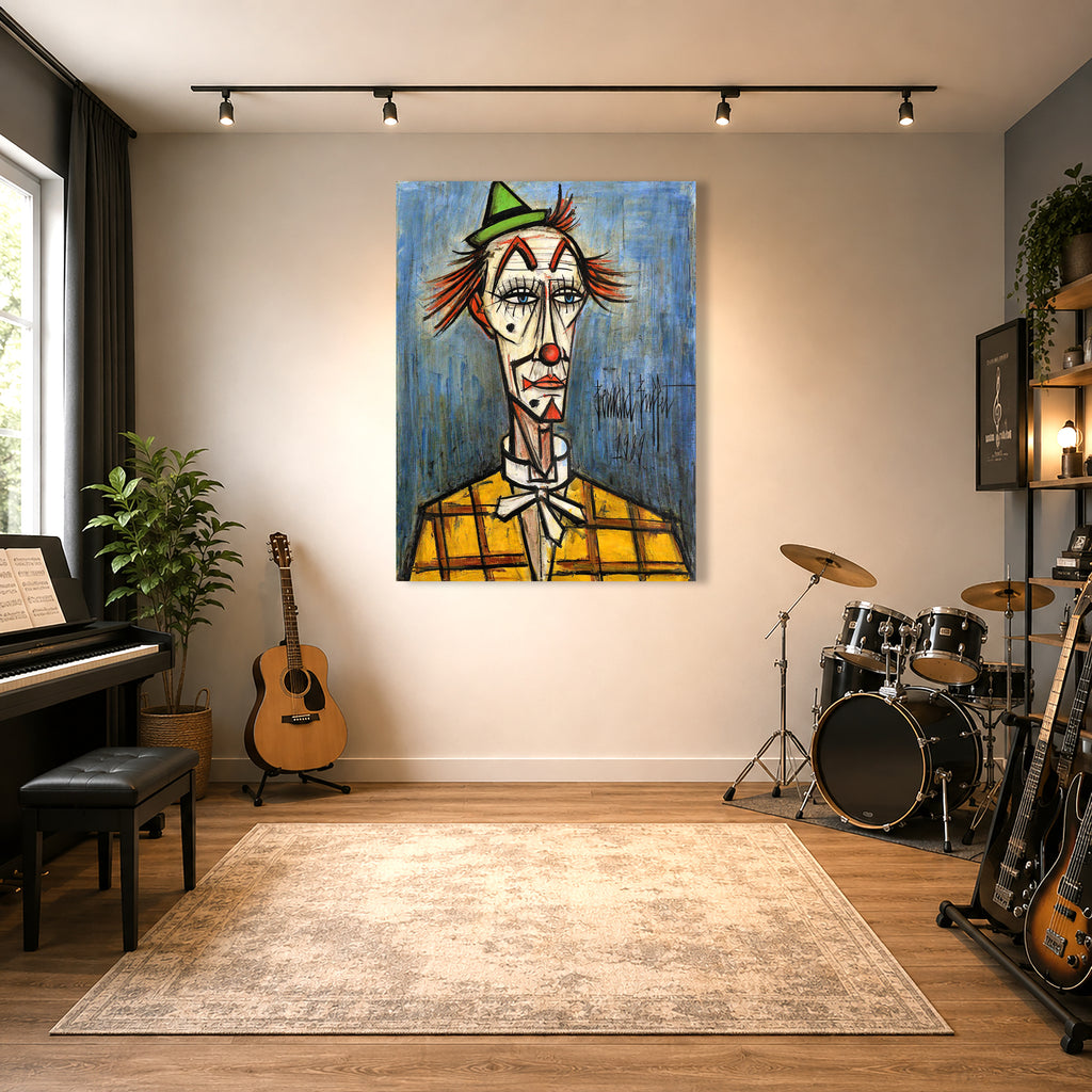 Wandbild Bernard Buffet Clown au chapeau vert Kunstdruck auf Leinwand