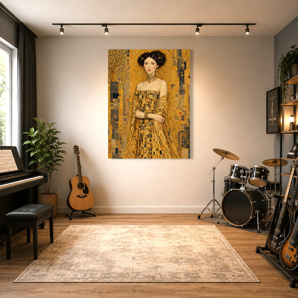 Wandbild Klimt Stil Goldene Frau 1 Kunstdruck auf Leinwand