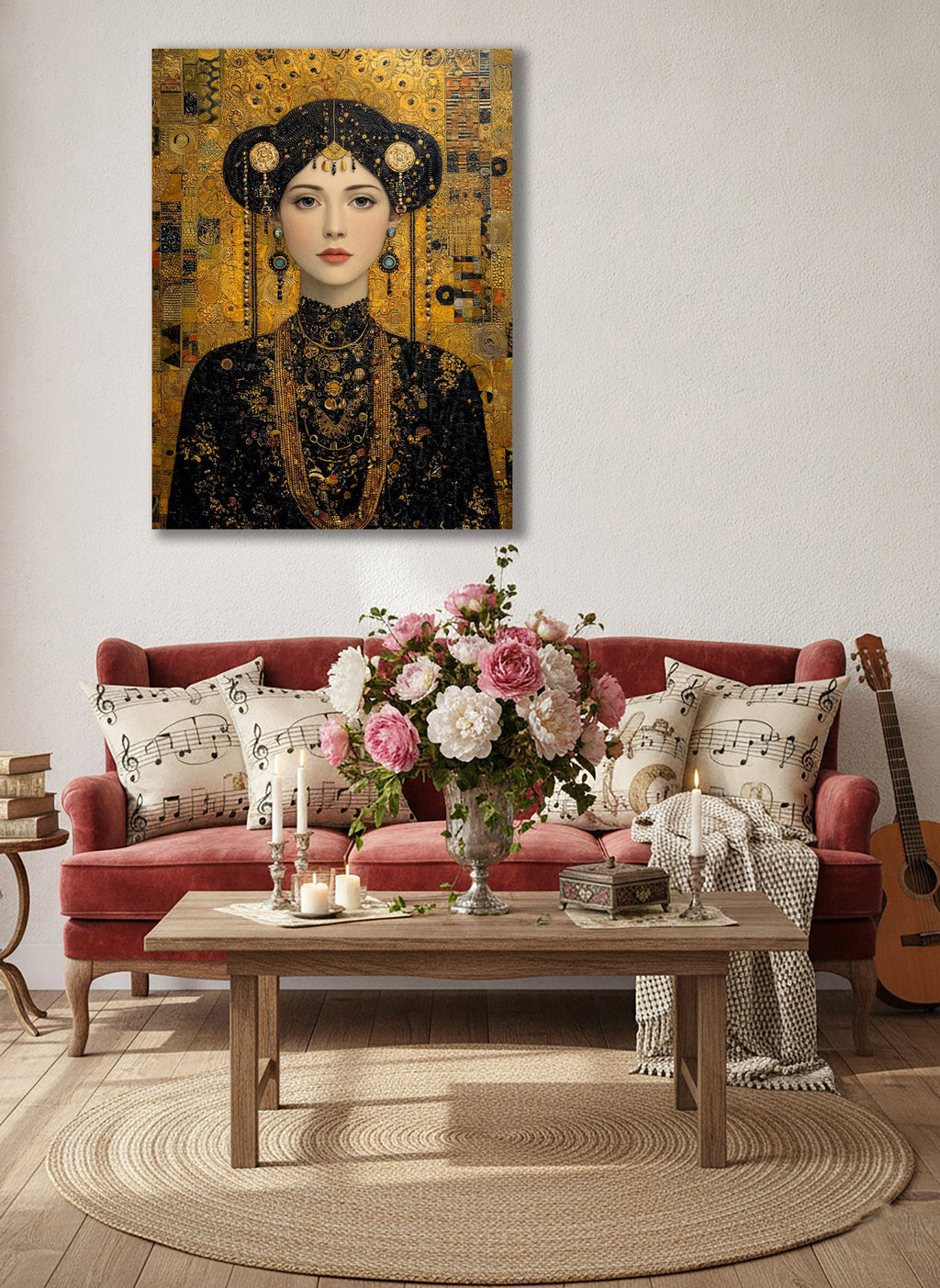 Wandbild Klimt Stil Goldene Frau 12 Kunstdruck auf Leinwand