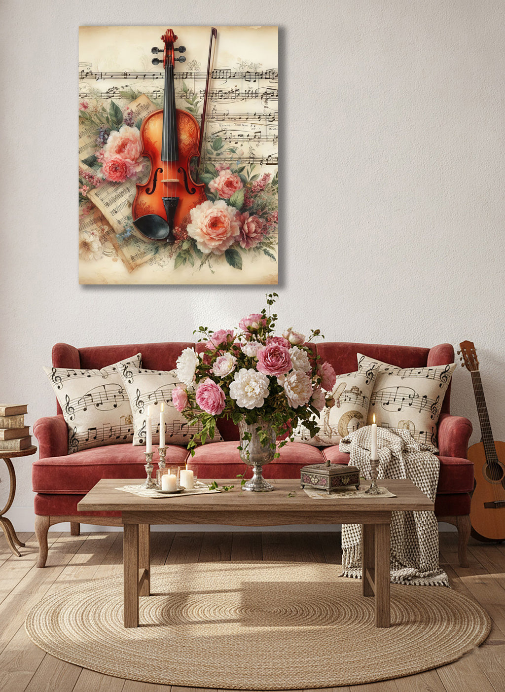 Wandbild Romantische Violine 2  Kunstdruck auf Leinwand