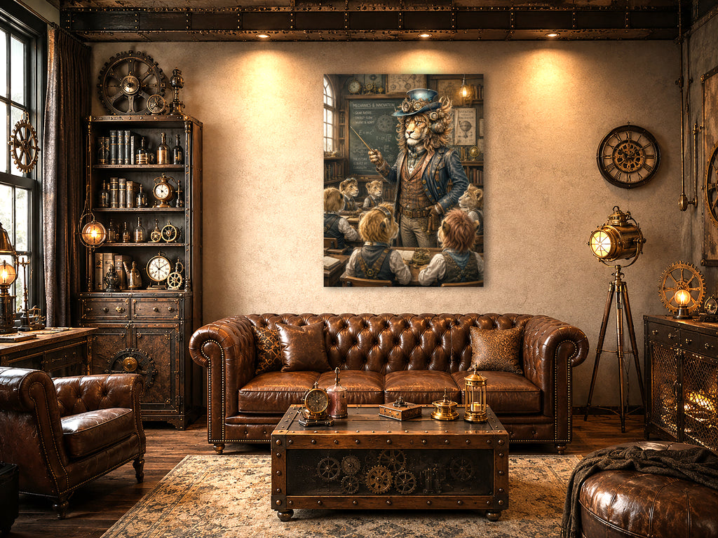 Wandbild Löwen Steampunk Lehrer Kunstdruck auf Leinwand