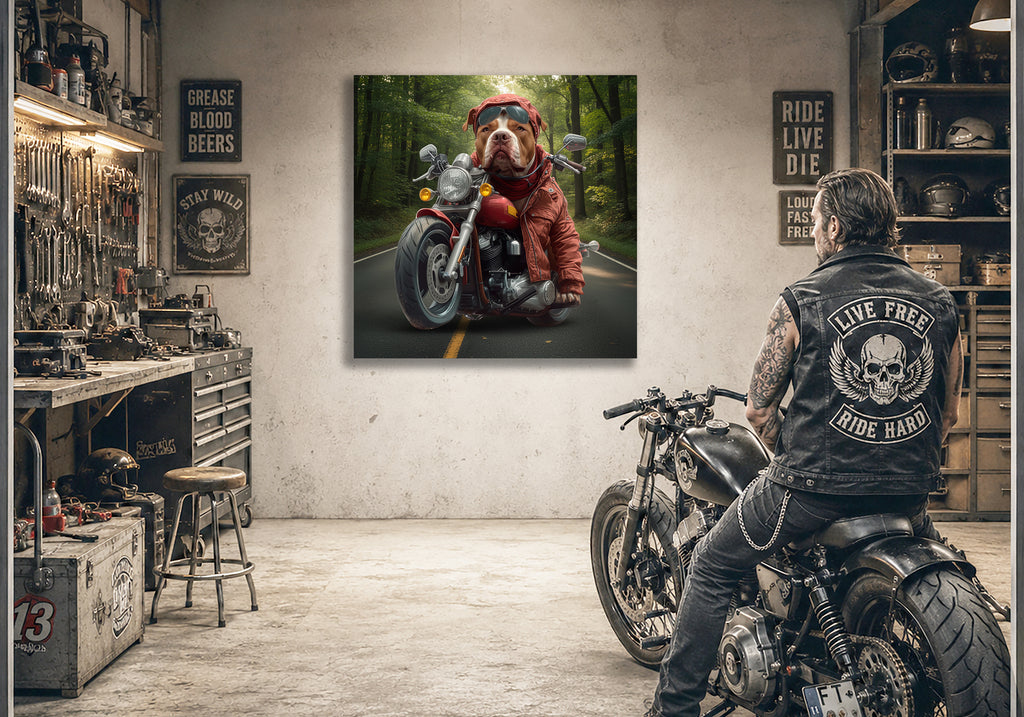 Wandbild Hunde auf Motorrad 1 Kunstdruck auf Leinwand