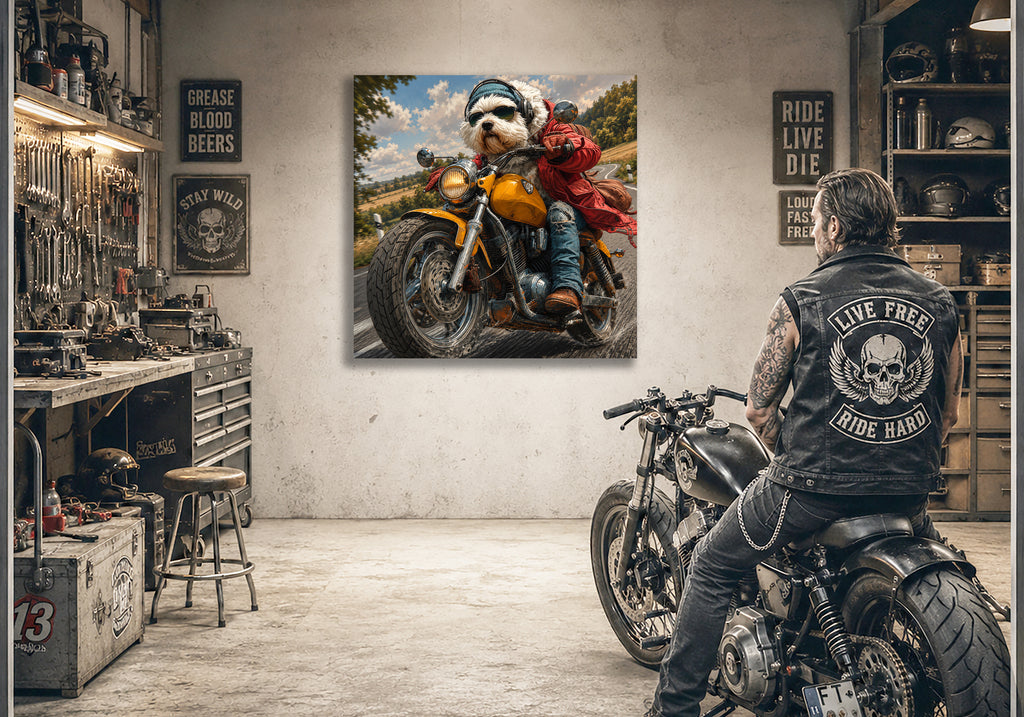 Wandbild Hunde auf Motorrad 8 Kunstdruck auf Leinwand