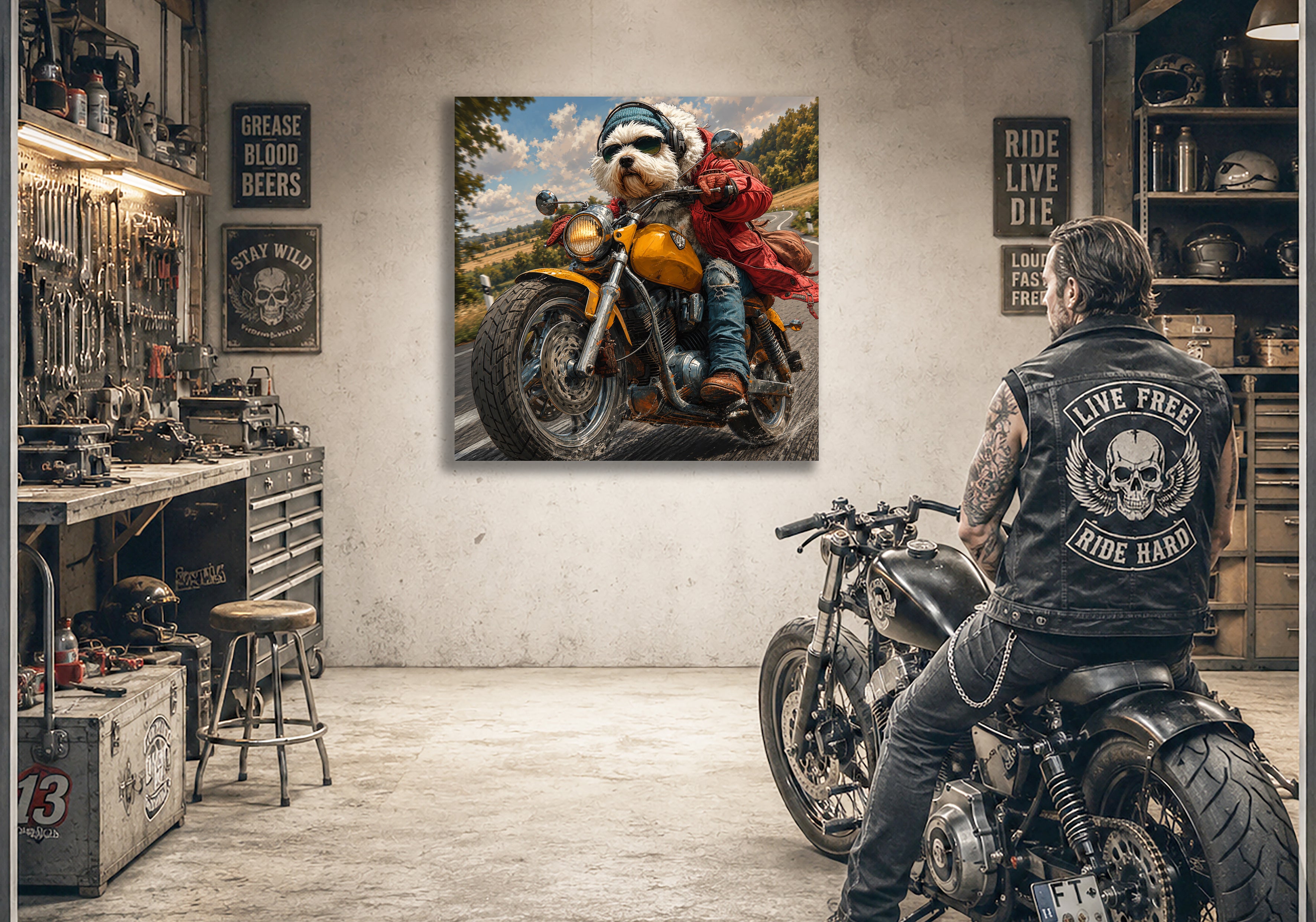 Wandbild Hunde auf Motorrad 8 Kunstdruck auf Leinwand