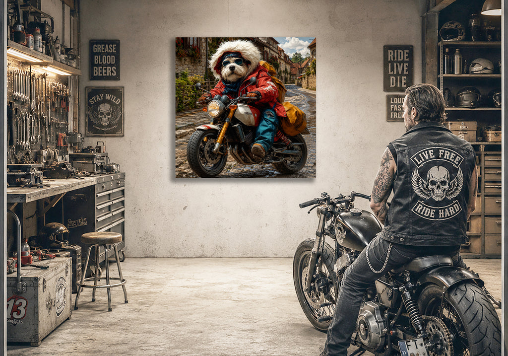 Wandbild Hunde auf Motorrad 9 Kunstdruck auf Leinwand