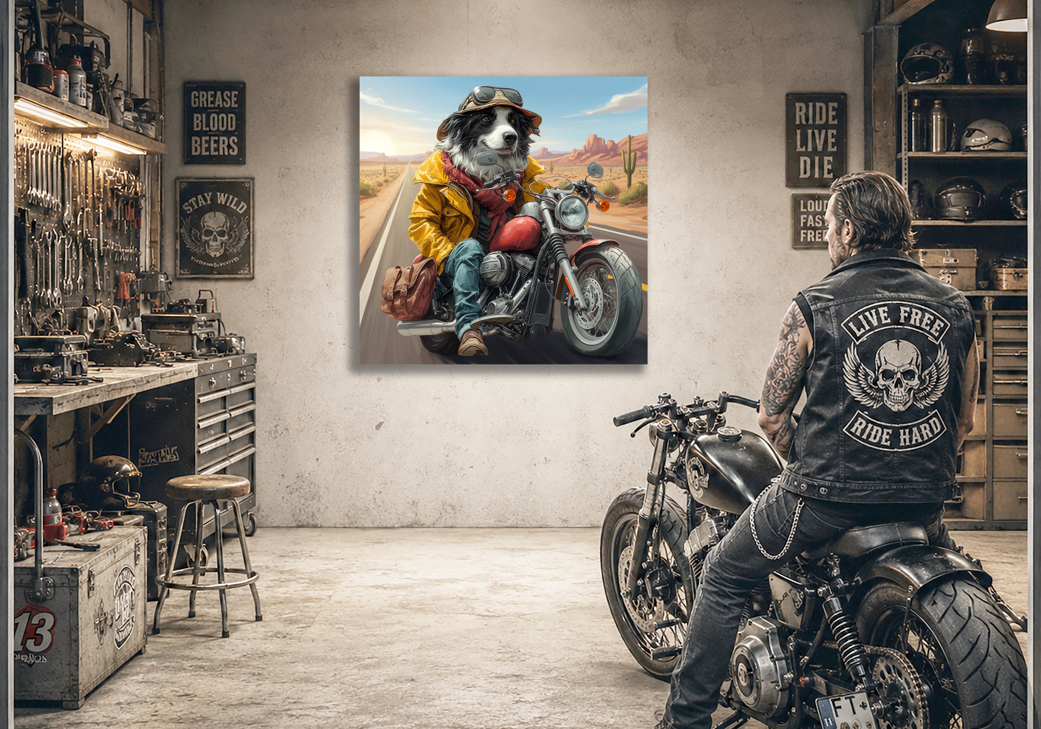 Wandbild Hunde auf Motorrad 3 Kunstdruck auf Leinwand