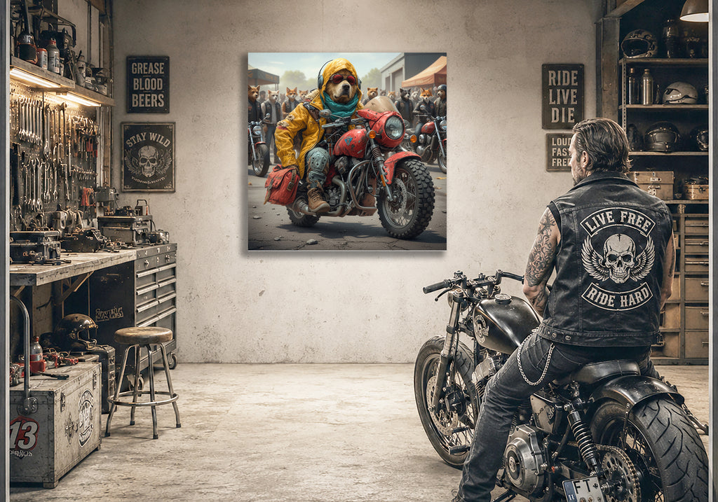 Wandbild Hunde auf Motorrad 12 Kunstdruck auf Leinwand