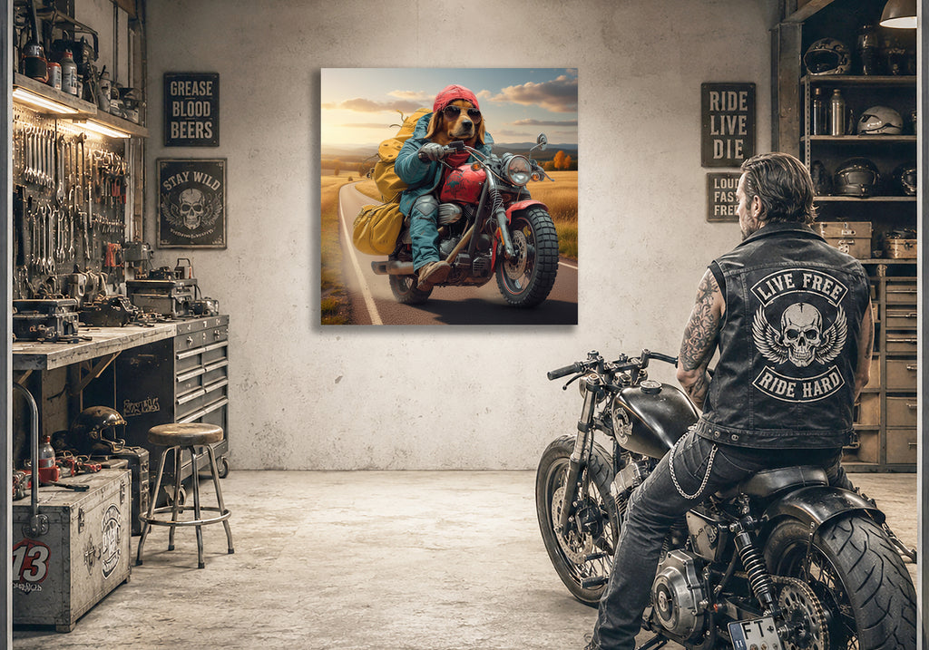 Wandbild Hunde auf Motorrad 5 Kunstdruck auf Leinwand