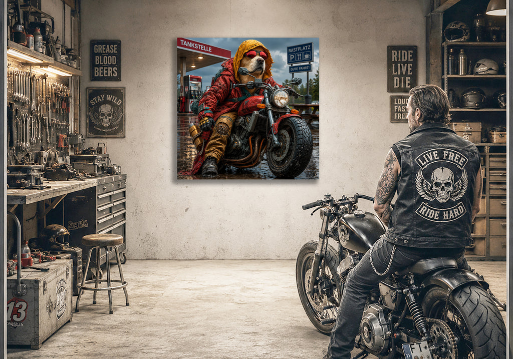 Wandbild Hunde auf Motorrad 10 Kunstdruck auf Leinwand