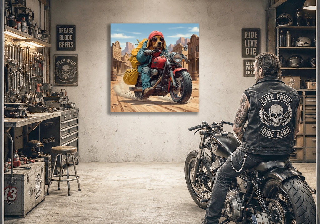 Wandbild Hunde auf Motorrad 5a Kunstdruck auf Leinwand