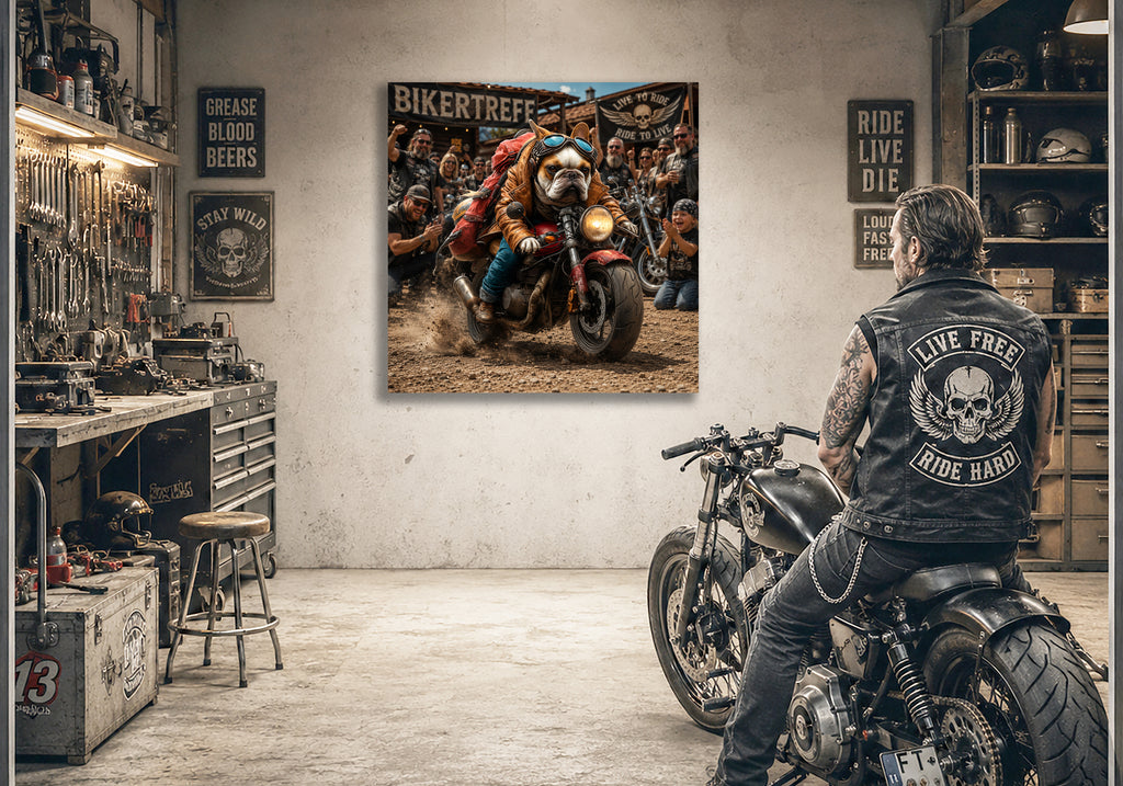 Wandbild Hunde auf Motorrad 11 Kunstdruck auf Leinwand
