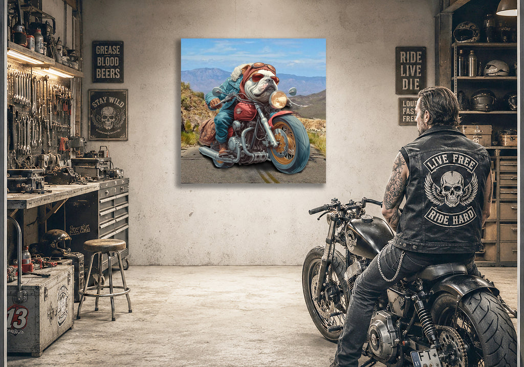 Wandbild Hunde auf Motorrad 4 Kunstdruck auf Leinwand