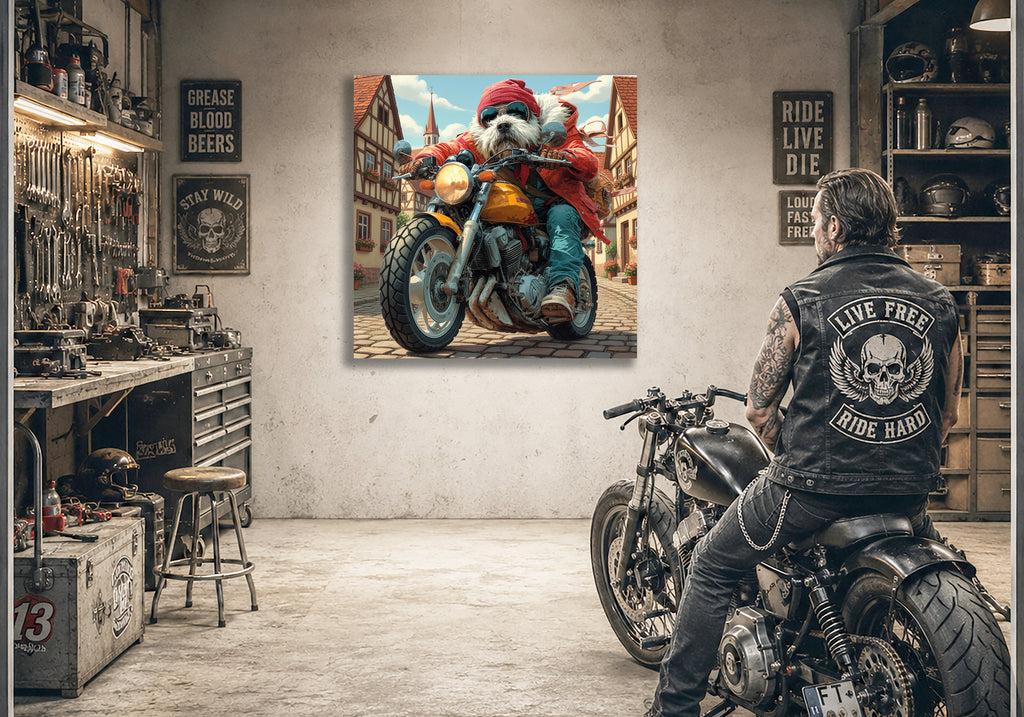Wandbild Hunde auf Motorrad 7 Kunstdruck auf Leinwand