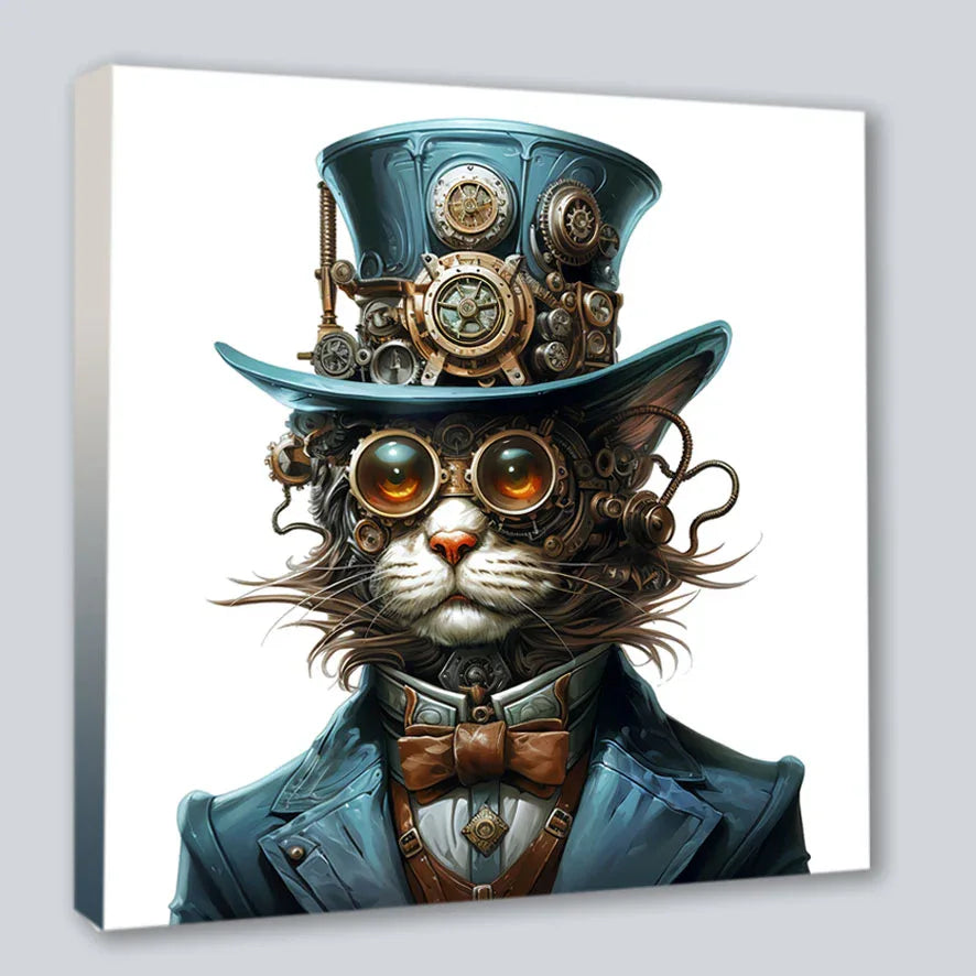 Wandbild Katzen 3 Steampunk Kunstdruck auf Leinwand direkt zum Aufhängen | Wandbild Galerie