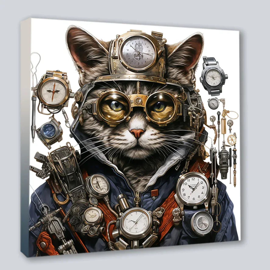 Wandbild Katzen Steampunk Kunstdruck auf Leinwand direkt zum Aufhängen | Wandbild Galerie