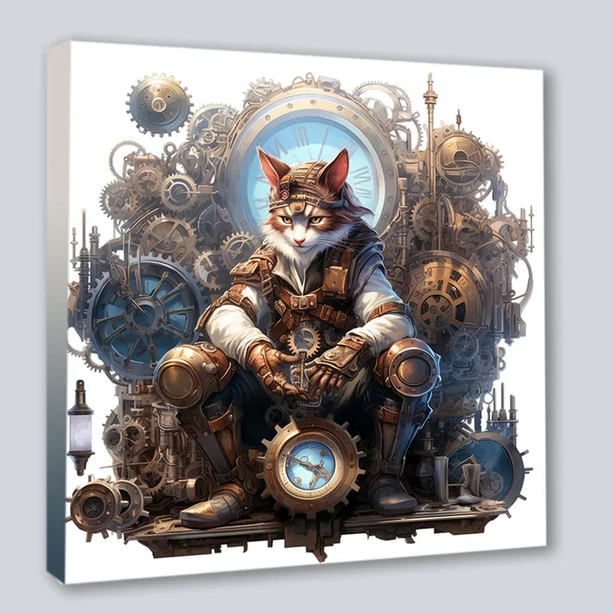 Wandbild Katzen 5 Steampunk Kunstdruck auf Leinwand direkt zum Aufhängen | Wandbild Galerie