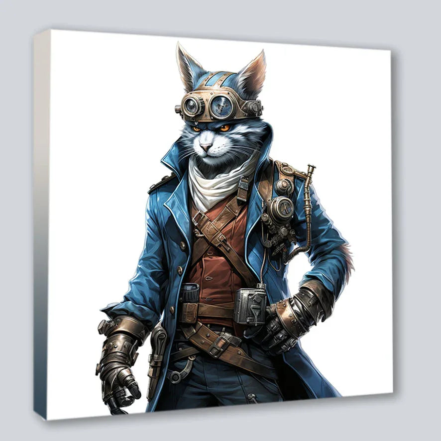 Wandbild Katzen 9 Steampunk Kunstdruck auf Leinwand direkt zum Aufhängen | Wandbild Galerie