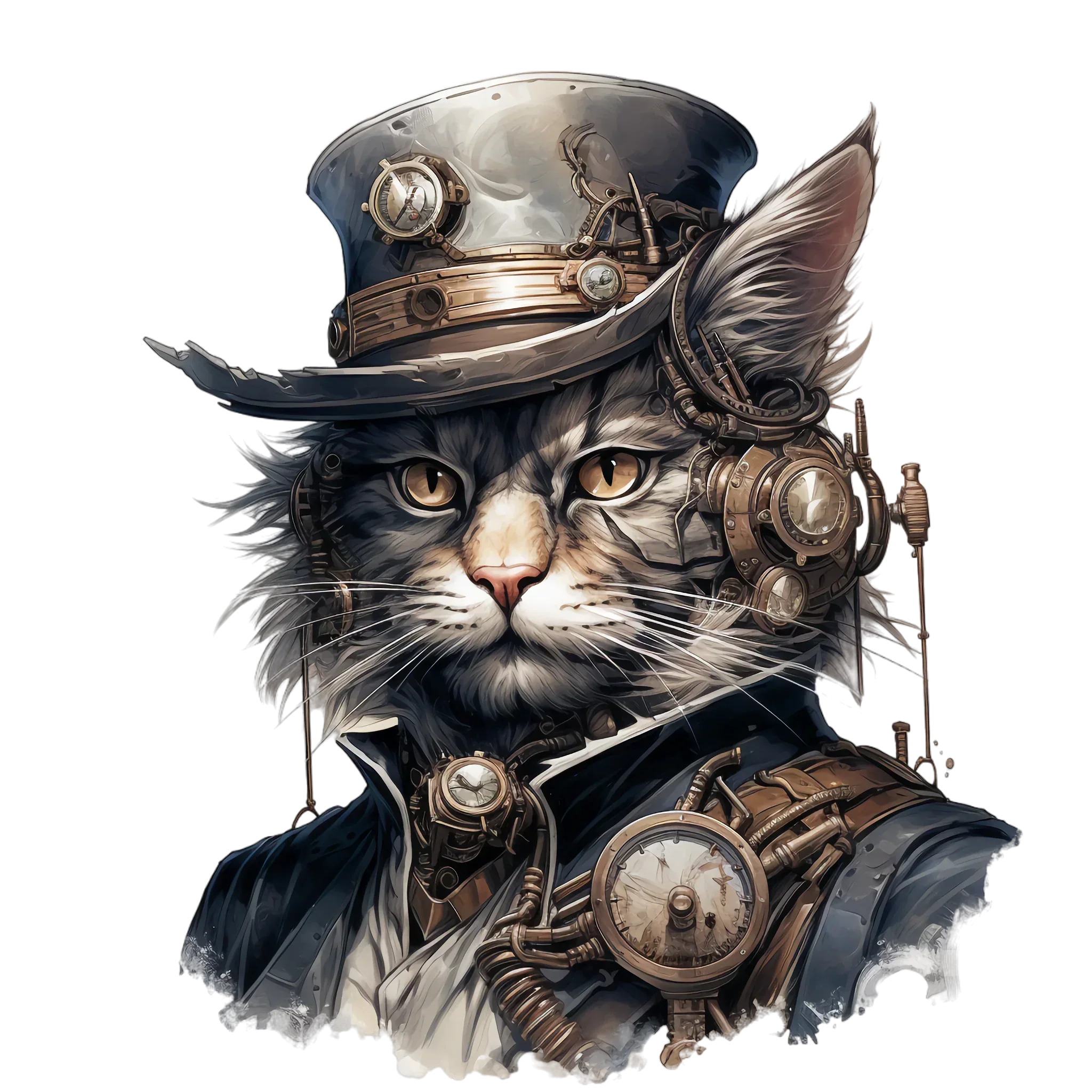 Wandbild Steampunkkatze Kunstdruck auf Leinwand direkt zum Aufhängen | Wandbild Galerie