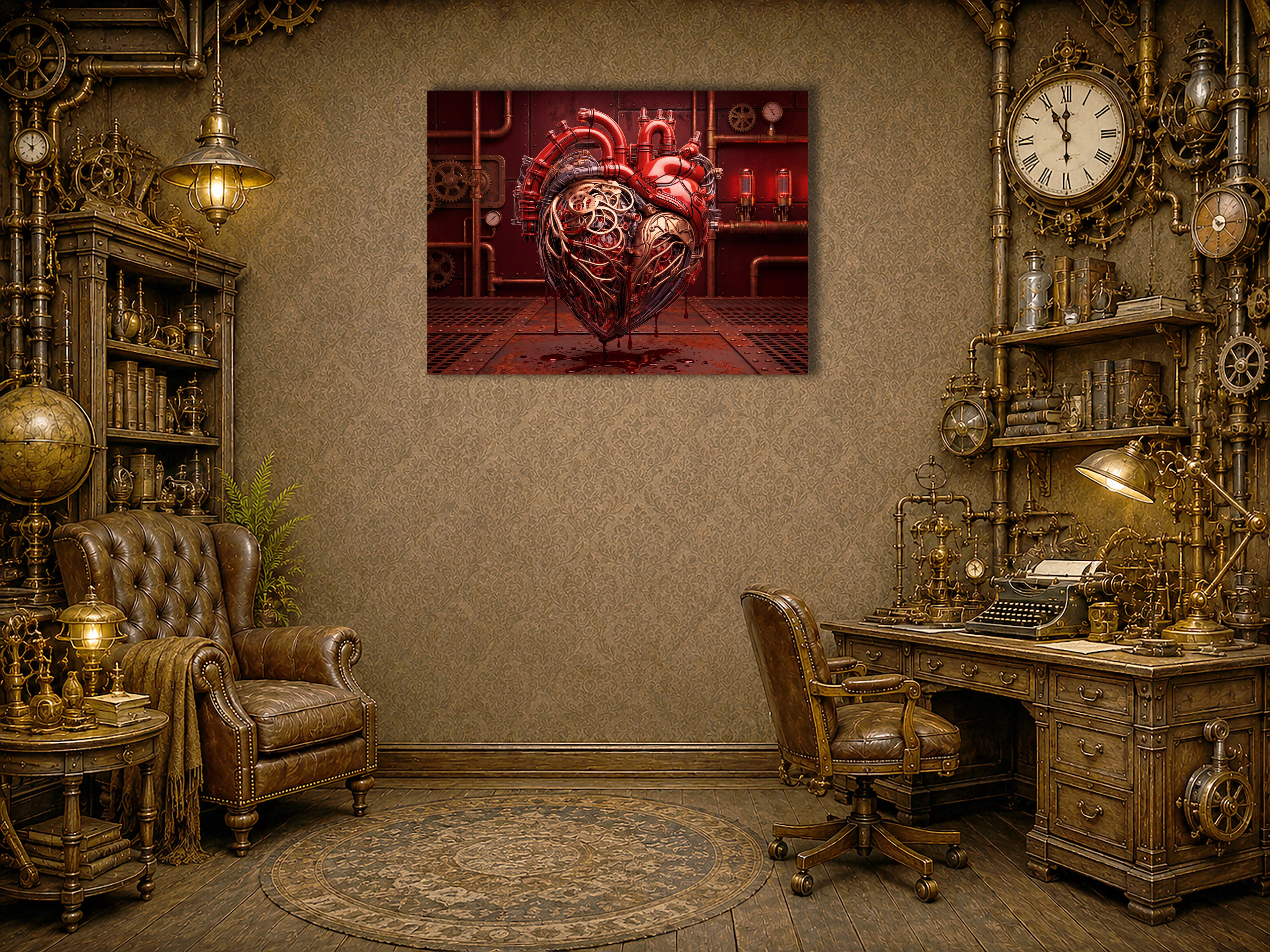 Wandbild Herz 5 Steampunk Stil Kunstdruck auf Leinwand