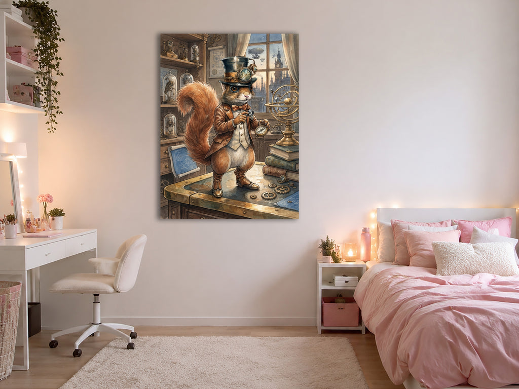 Wandbild Eichhörnchen Steampunk Entdecker Taschenuhr London Kunstdruck auf Leinwand