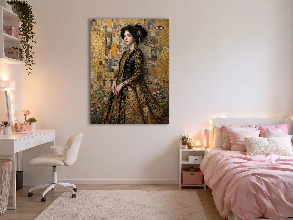 Wandbild Klimt Stil Goldene Frau 6 Kunstdruck auf Leinwand