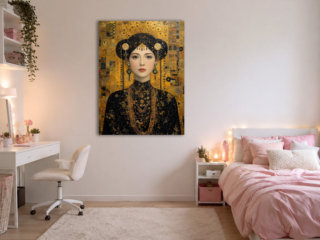Wandbild Klimt Stil Goldene Frau 12 Kunstdruck auf Leinwand
