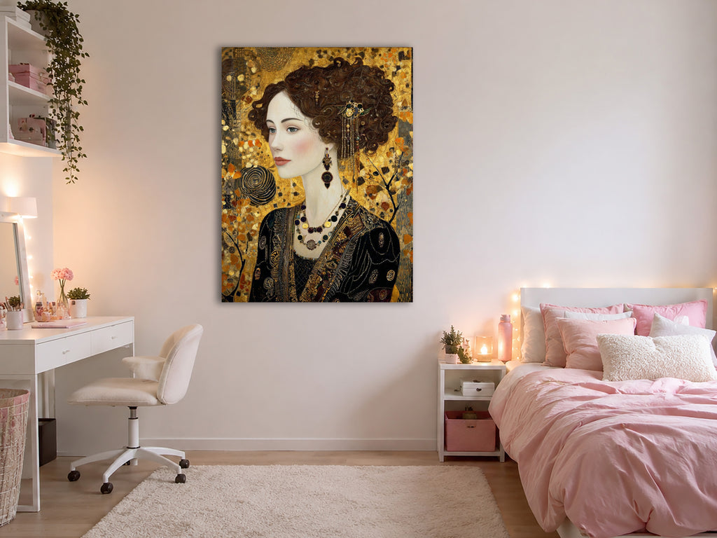 Wandbild Klimt Stil Goldene Frau 10 Kunstdruck auf Leinwand