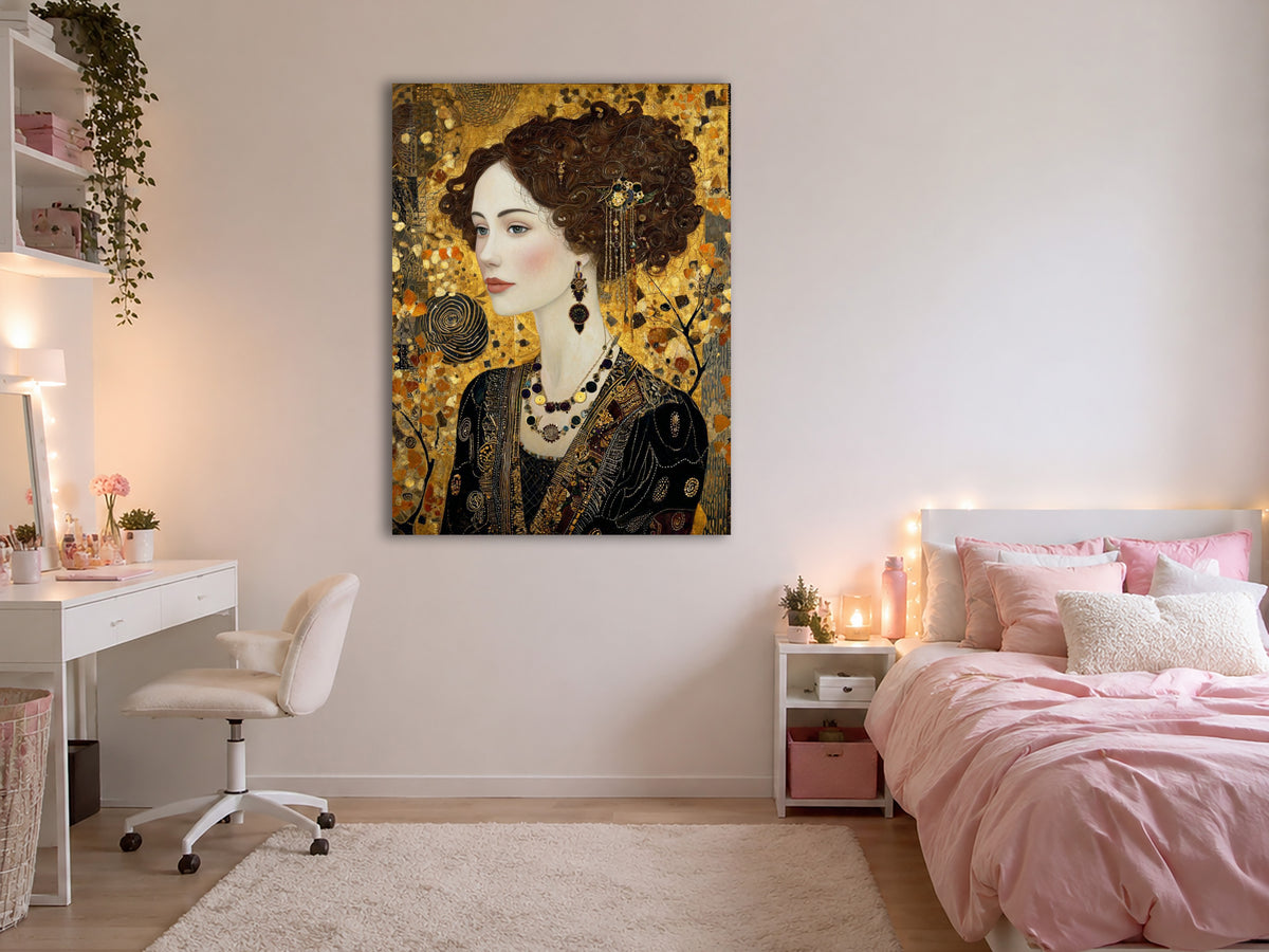 Wandbild Klimt Stil Goldene Frau 10 Kunstdruck auf Leinwand