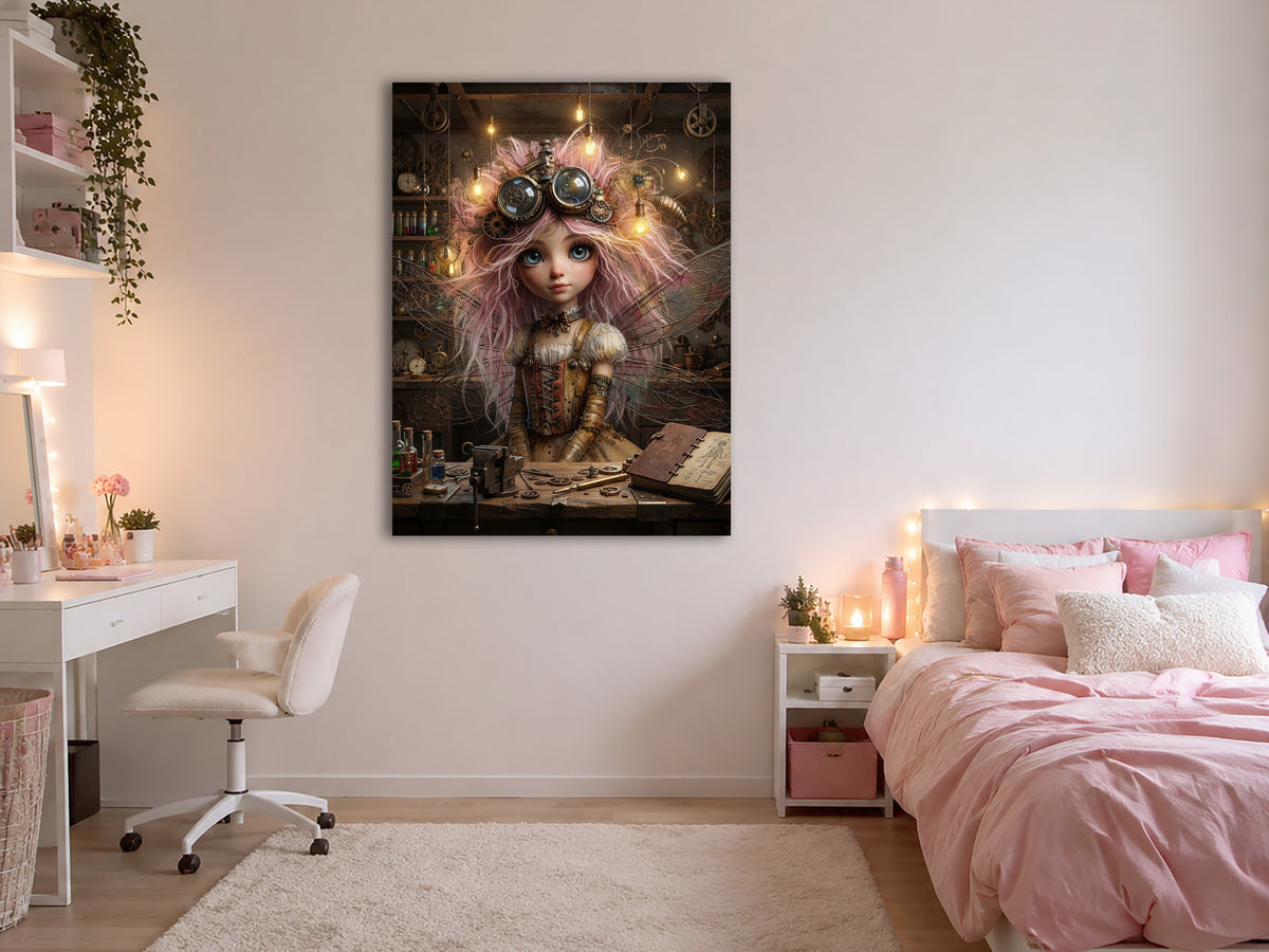 Steampunk Werkstattfee – Magisches Wandbild fürs Mädchenzimmer