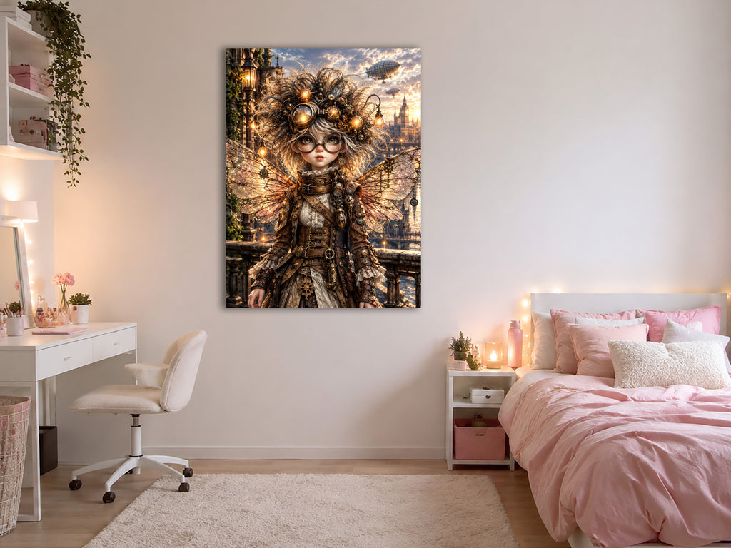 Steampunk Flügelhüterin – Fantasie Wandbild fürs Kinderzimmer