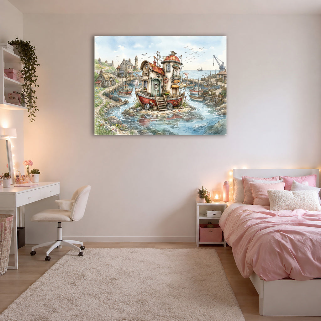 Wandbild Hausboot Karikatur 3 Kunstdruck auf Leinwand