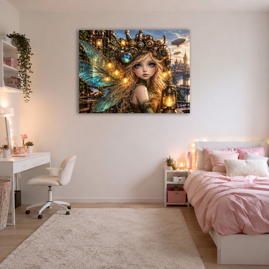 Steampunk Elfenprinzessin – Fantasie Wandbild fürs Mädchenzimmer