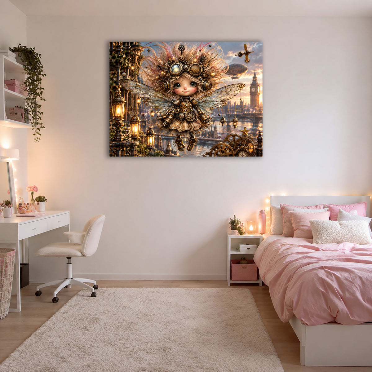 Mechanische Steampunk Fee – Fantasie Wandbild fürs Kinderzimmer
