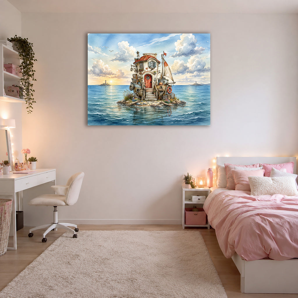 Wandbild Hausboot Karikatur 4 Kunstdruck auf Leinwand