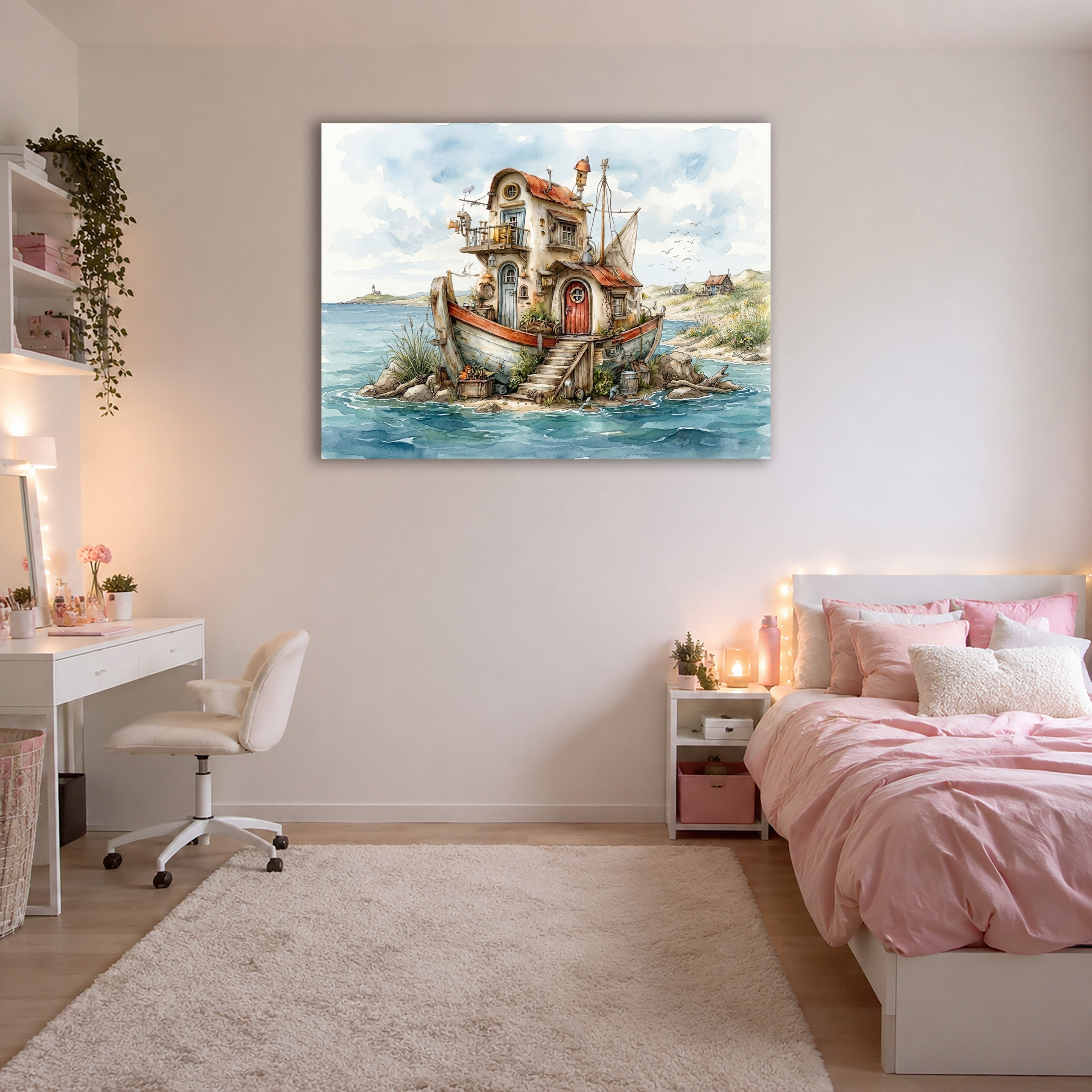 Wandbild Hausboot Karikatur 5 Kunstdruck auf Leinwand