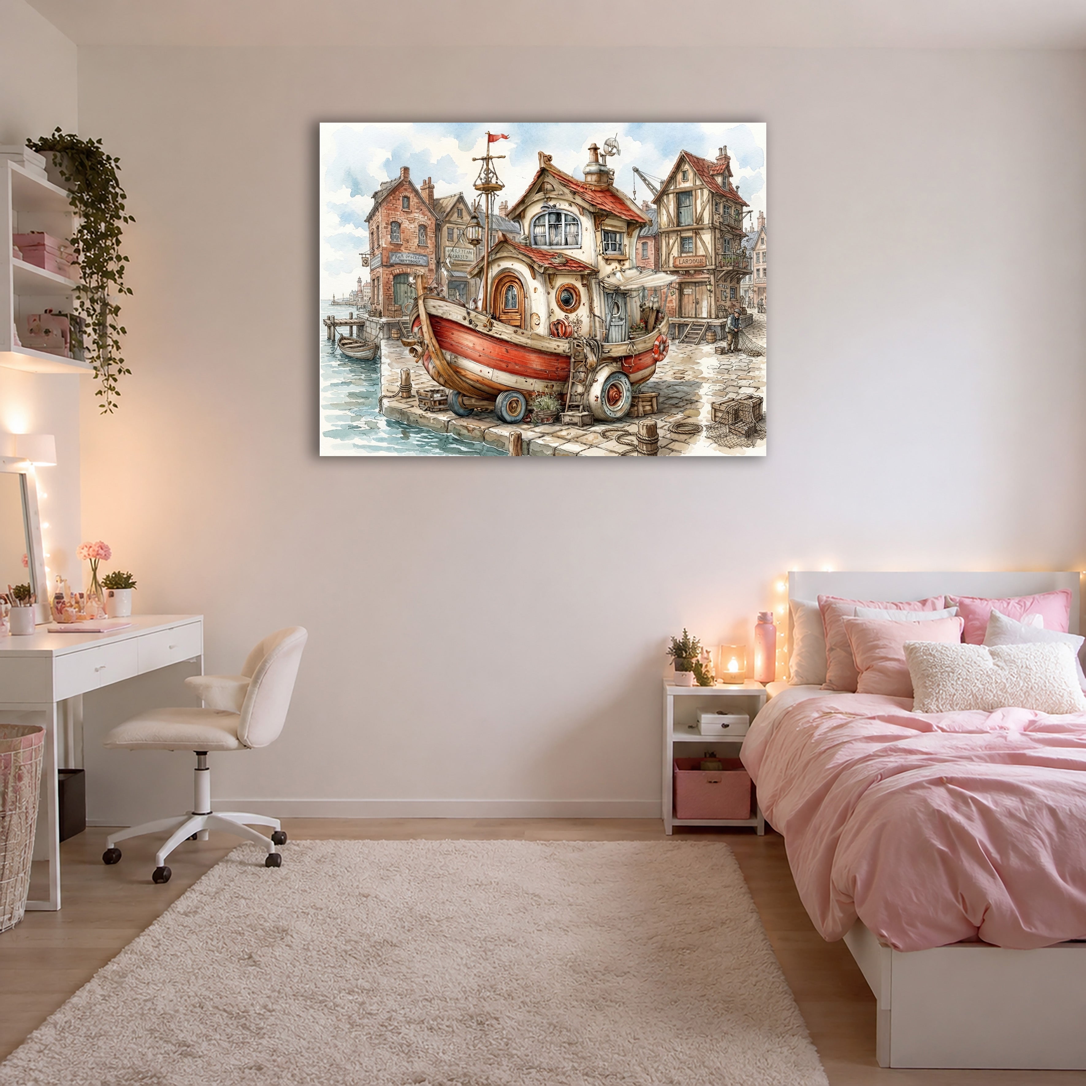 Wandbild Hausboot Karikatur 8 Kunstdruck auf Leinwand