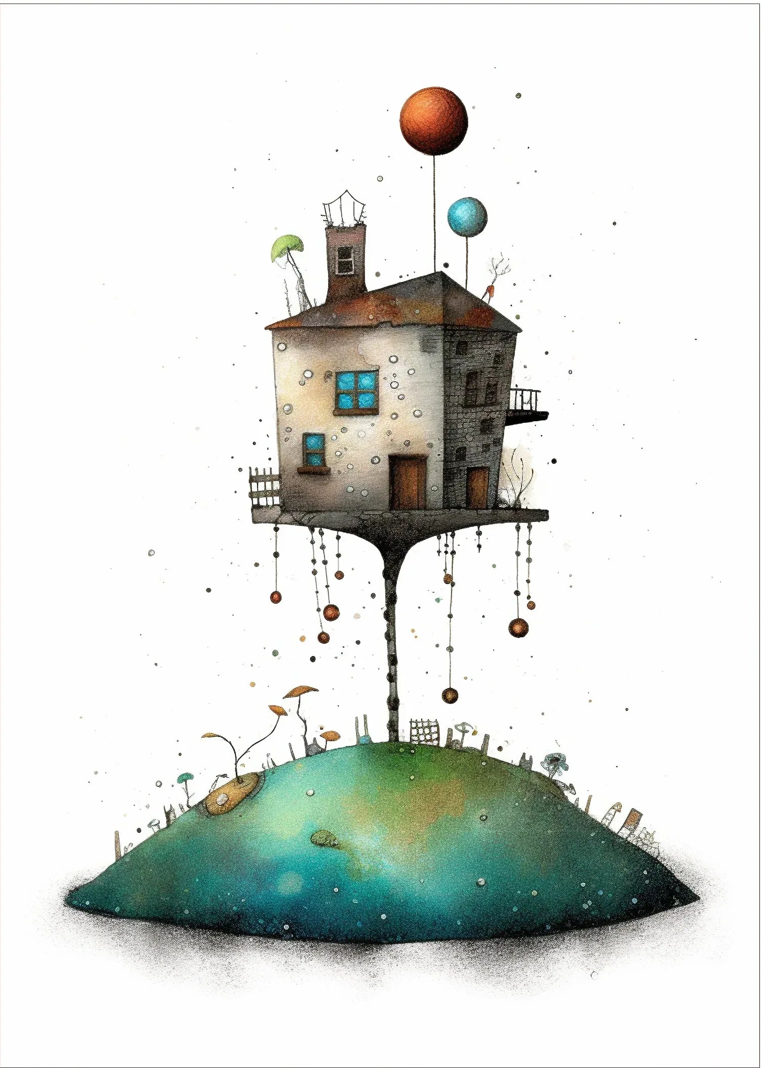 Wandbild Haus Surreal Kunstdruck auf Leinwand direkt zum Aufhängen | Wandbild Galerie