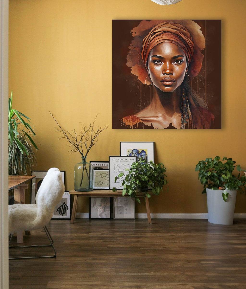 Afrikanerin Portrait mit Turban und Goldcreolen