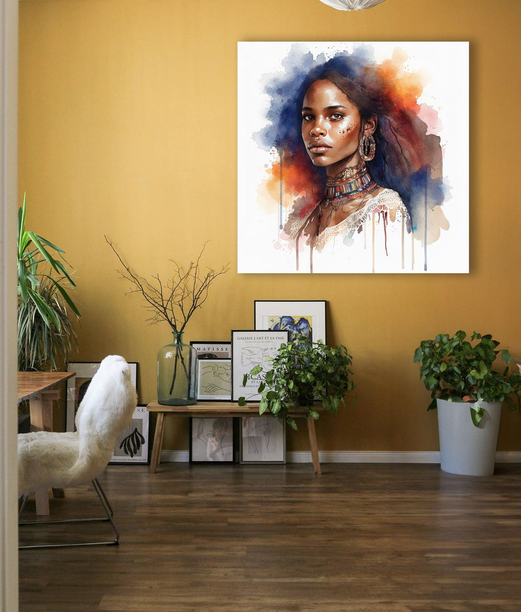 Wandbild Afrikanerin Portrait mit Creolen und Stammeshalsschmuck