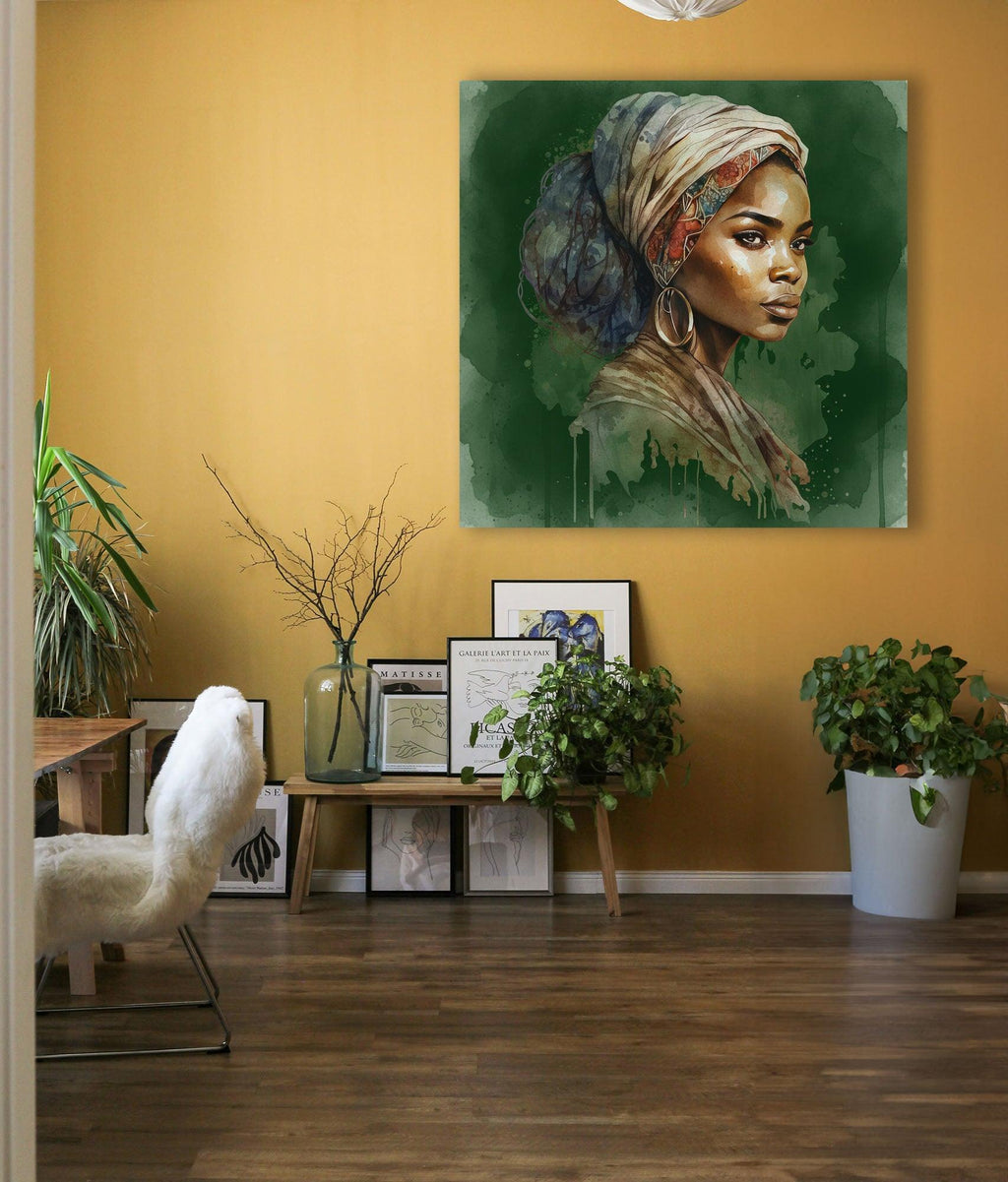 Wandbild Afrikanerin Portrait mit Kopftuch und Goldcreolen
