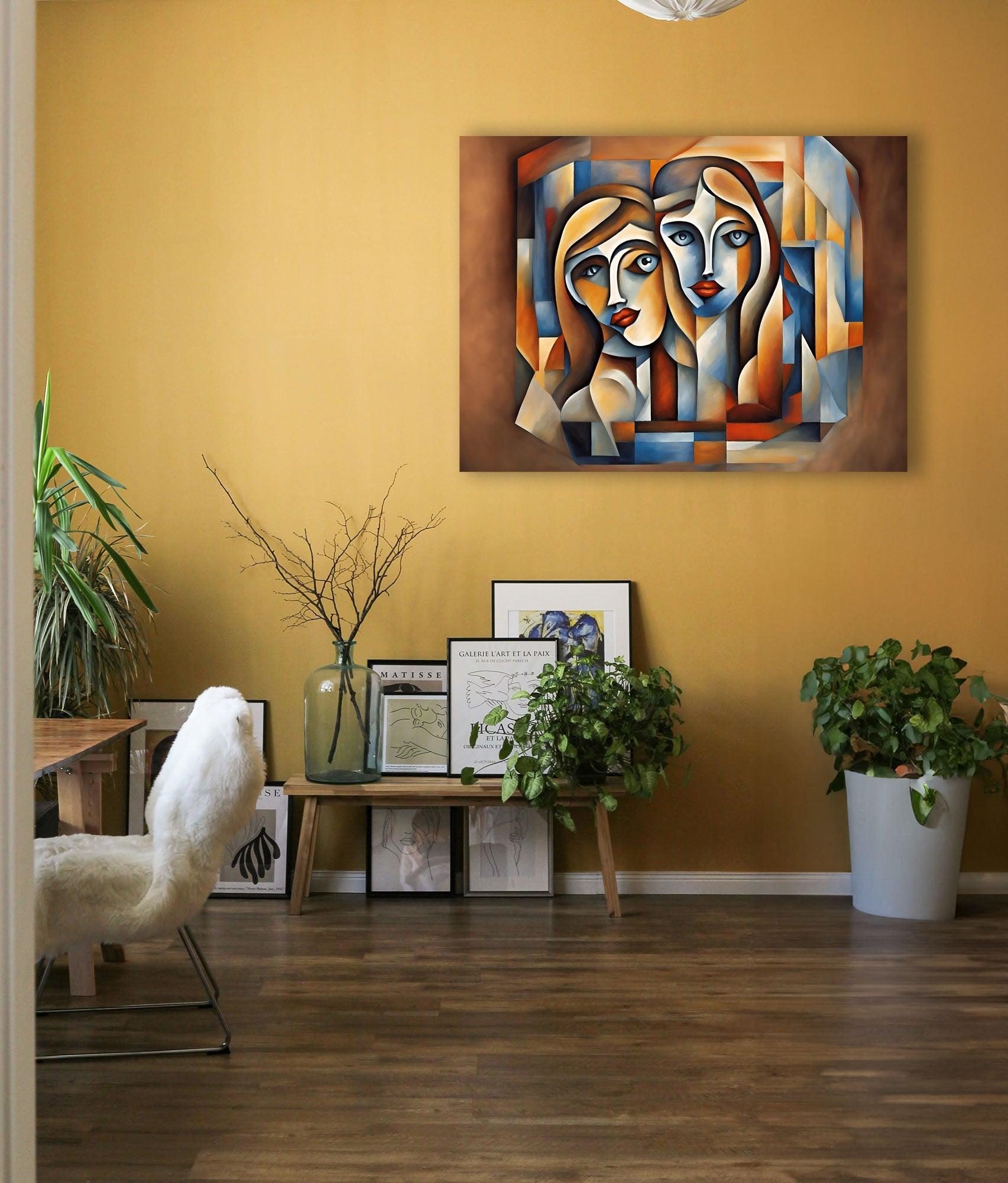 Wandbild Zwei Kubistische Frauenportraits Picasso Style Kunstdruck auf Leinwand