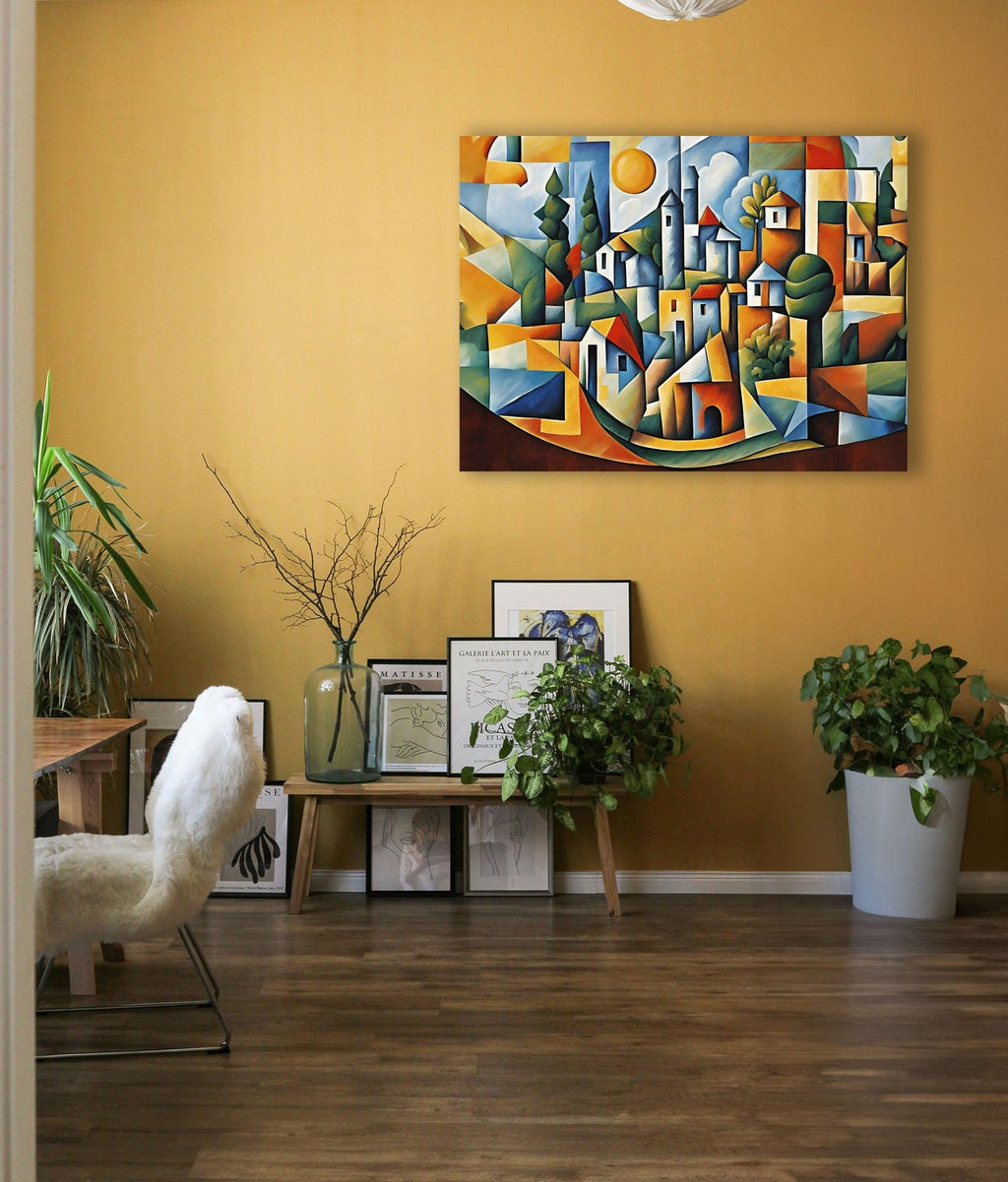 Wandbild Mediterranes Dorf Picasso Style Kunstdruck auf Leinwand