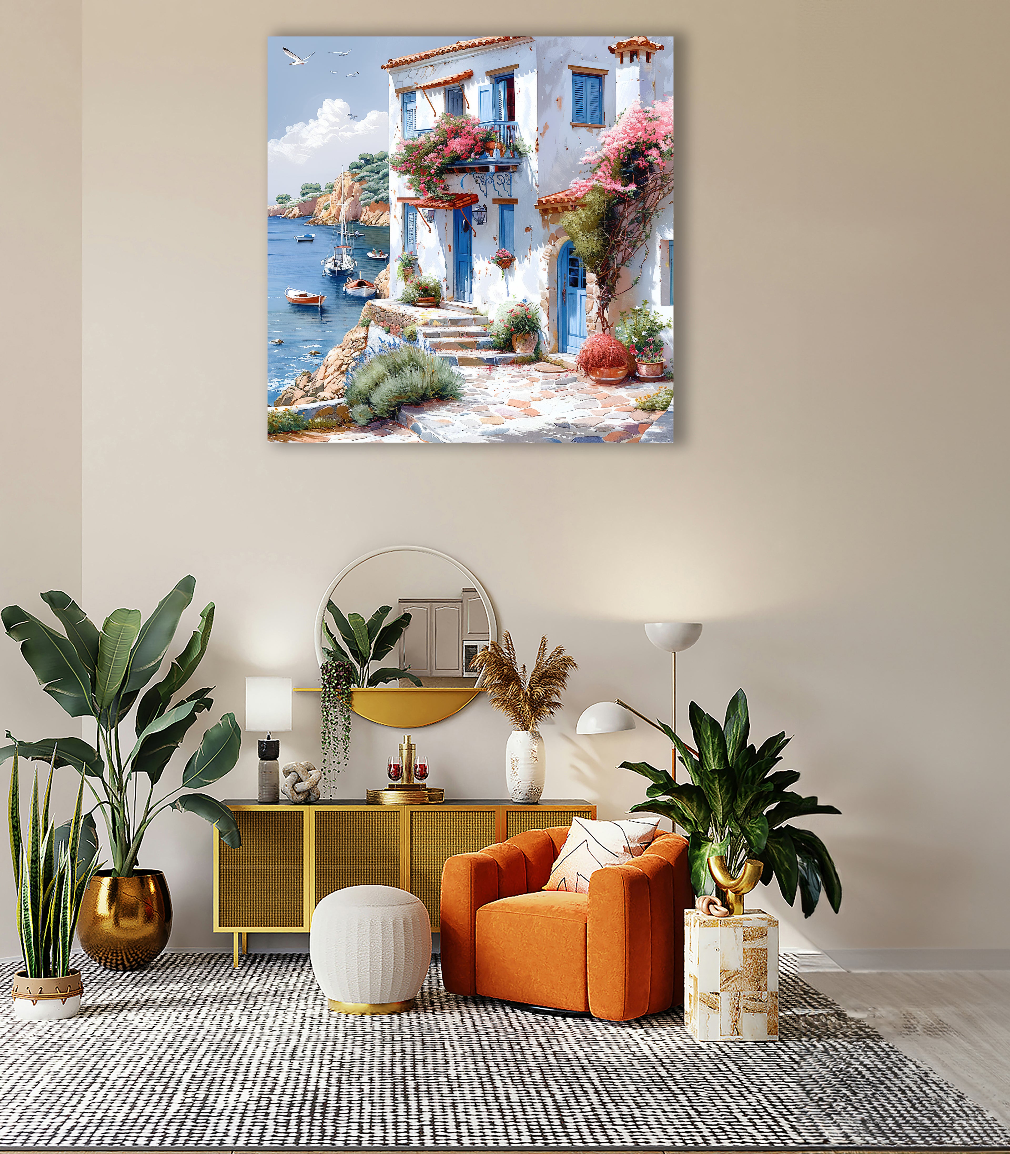 Mediterrane Küste 4  Landschaft Wandbild  Kunstdruck auf Leinwand