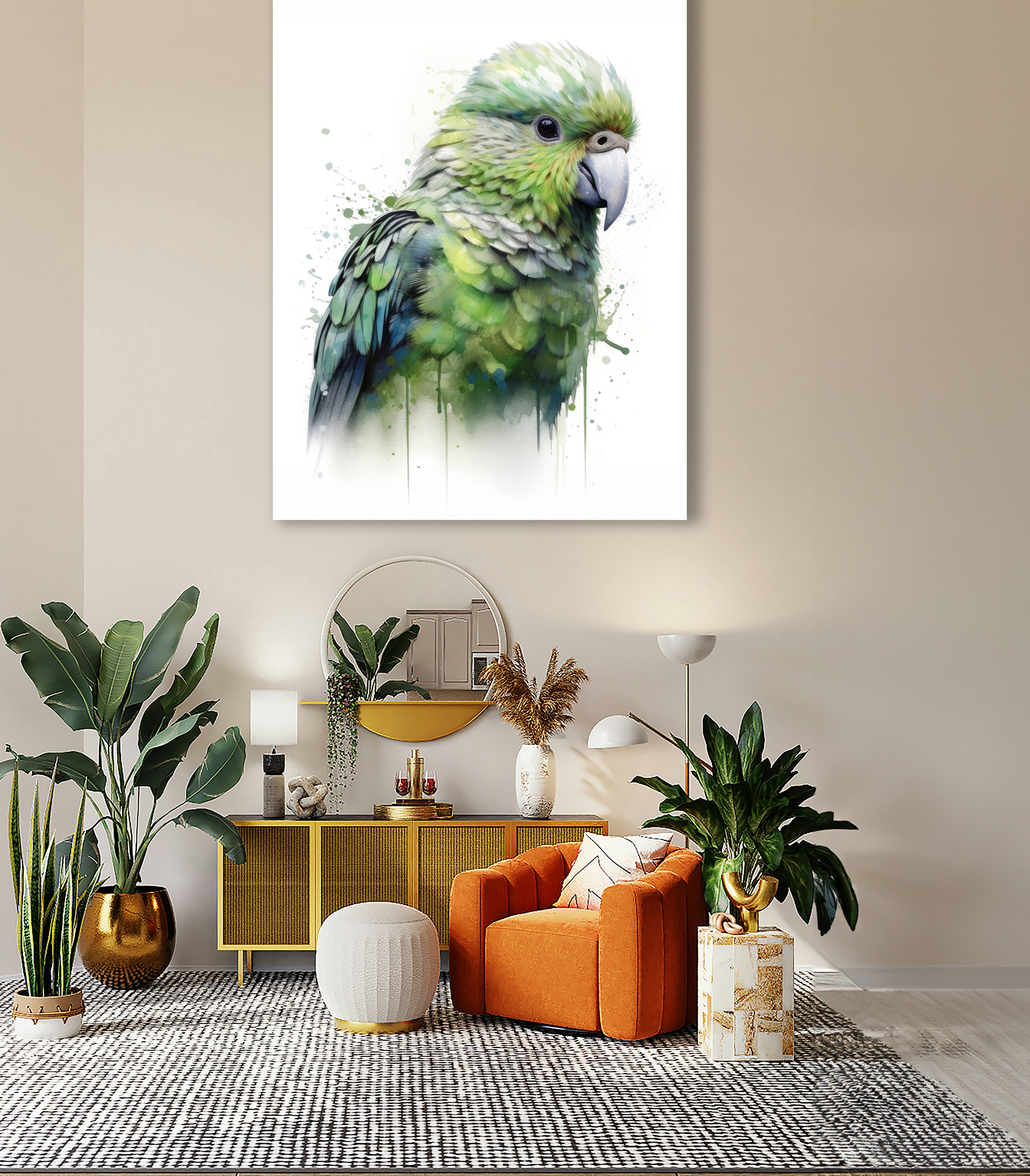 Wandbild Papagei Kakapo 4 Kunstdruck auf Leinwand direkt zum Aufhängen