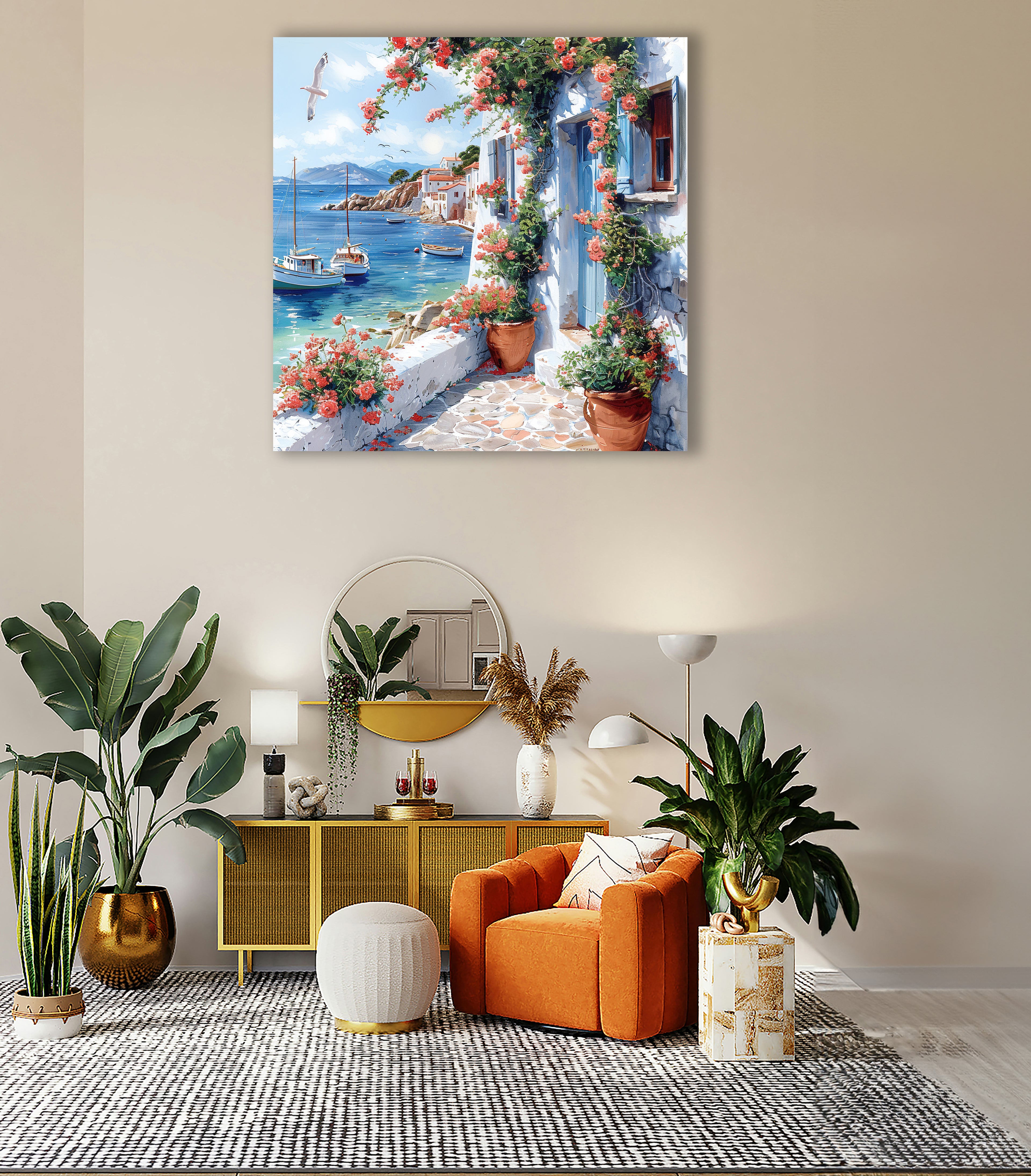 Mediterrane Küste 3  Landschaft Wandbild  Kunstdruck auf Leinwand